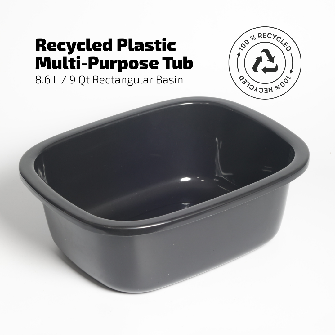 SUPERIOR Plásticos™ Recycled Plastic Multi-Purpose Tub, 8.6 L / 9 Qt Rectangular Basin (Black)