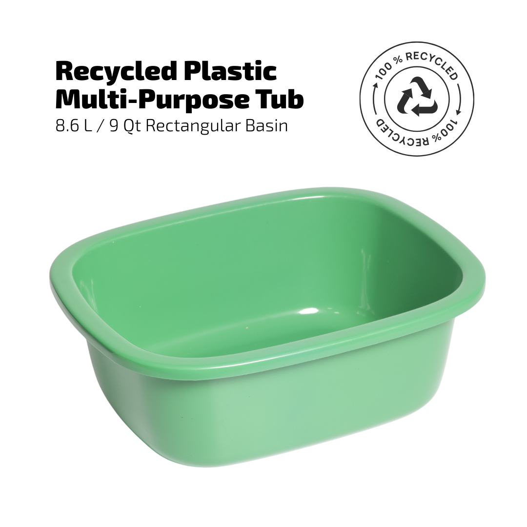 SUPERIOR Plásticos™ Recycled Plastic Multi-Purpose Tub, 8.6 L / 9 Qt Rectangular Basin (Green)
