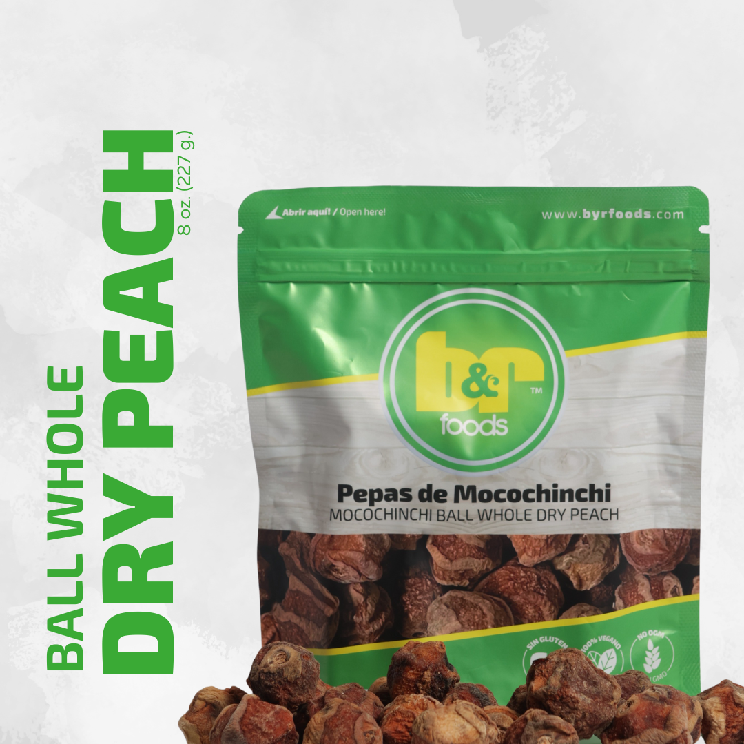 B&R Foods™ Pepas de Mocochinchi / Ball Whole Dry Peach, 8 oz. (227 g.) Doy Pack