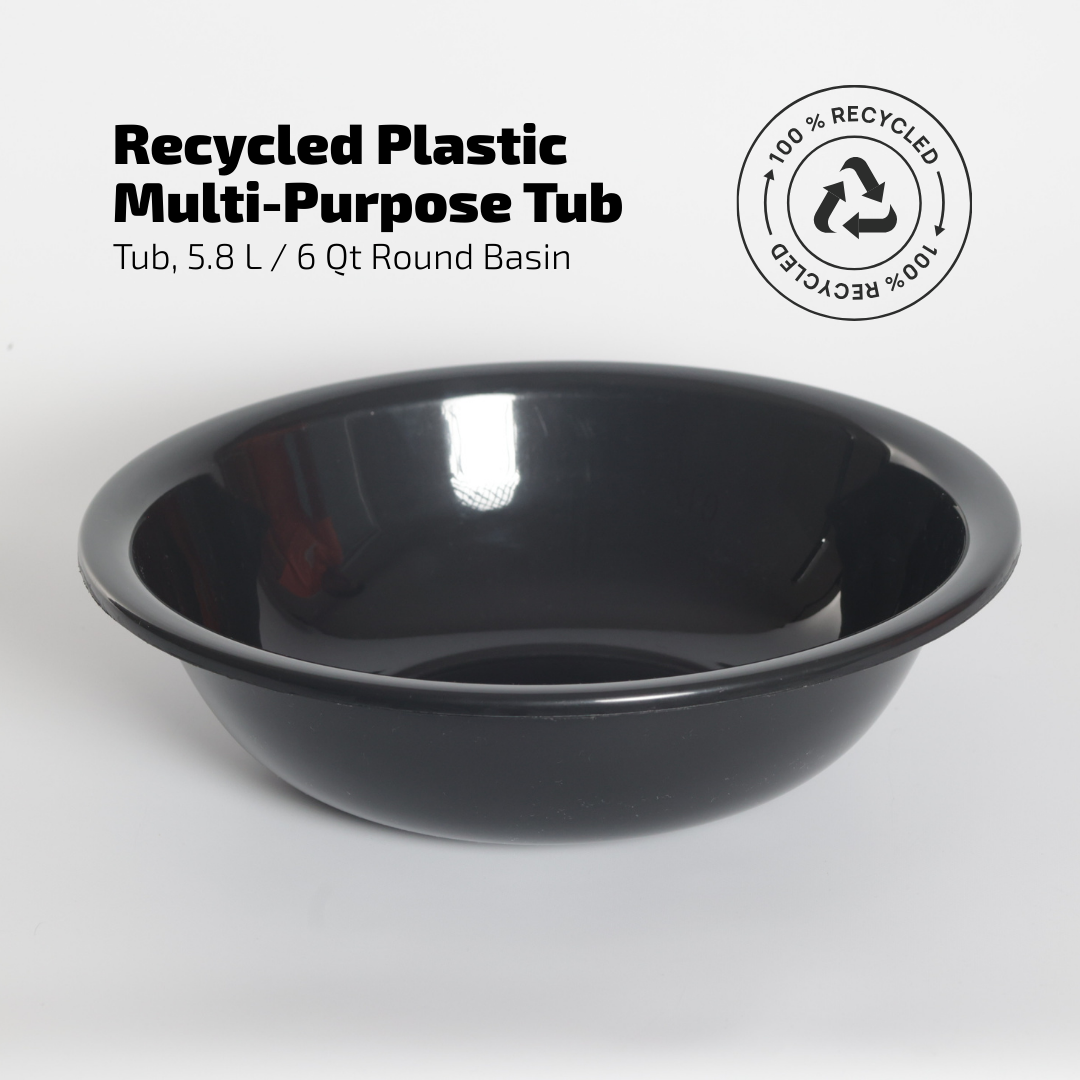 SUPERIOR Plásticos™ Recycled Plastic Multi-Purpose Tub, 5.8 L / 6 Qt Round Basin (Black)