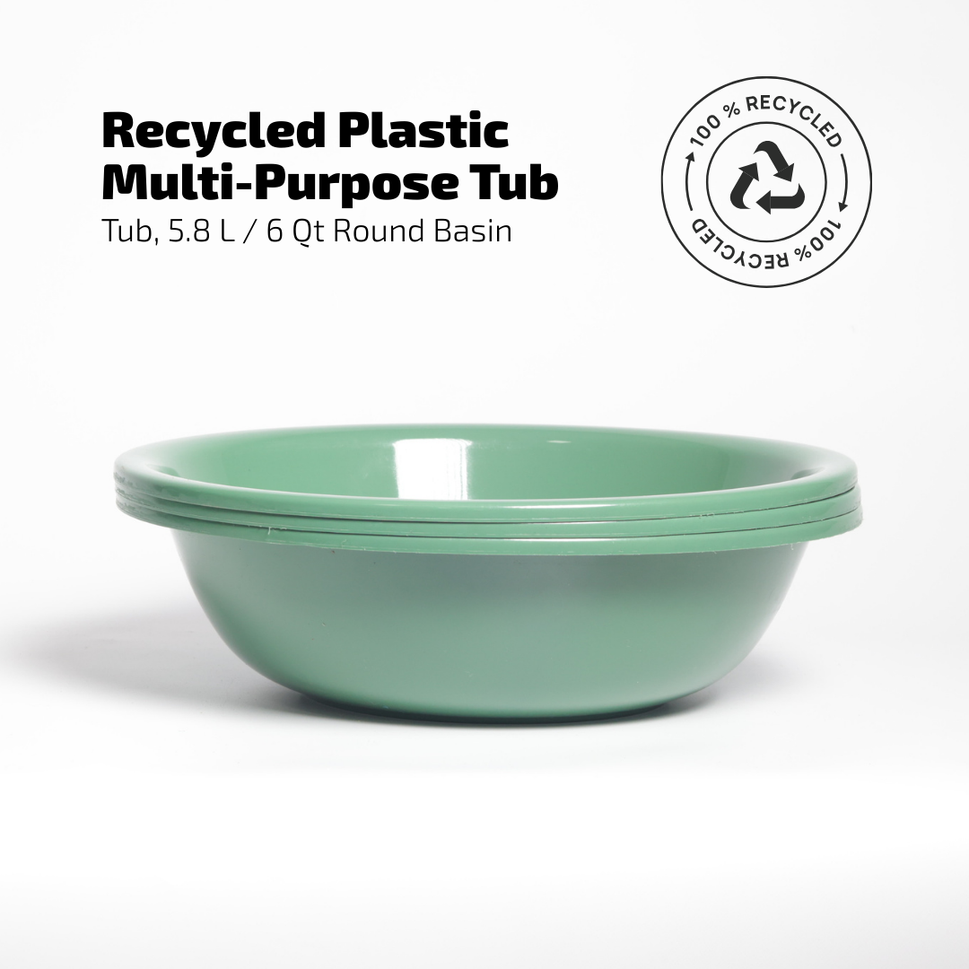 SUPERIOR Plásticos™ Recycled Plastic Multi-Purpose Tub, 5.8 L / 6 Qt Round Basin (Green)