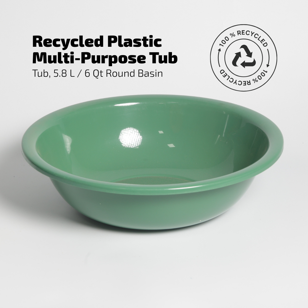 SUPERIOR Plásticos™ Recycled Plastic Multi-Purpose Tub, 5.8 L / 6 Qt Round Basin (Green)