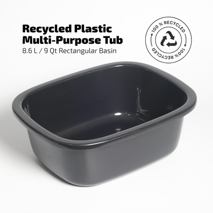 SUPERIOR Plásticos™ Recycled Plastic Multi-Purpose Tub, 8.6 L / 9 Qt Rectangular Basin (Black)
